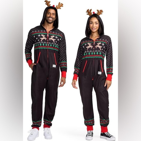 NWT Tipsy Elves Fair Isle Rudolph Jumpsuit Cozy Onesie Deer Christmas Sz M - Picture 3 of 13
